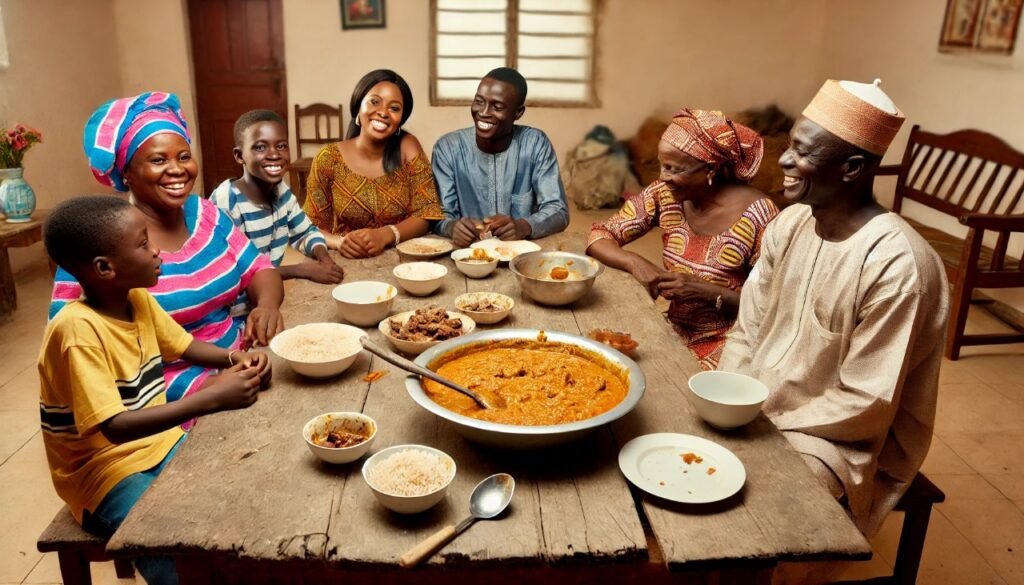 Sierra Leonean family enjoying Yebeh